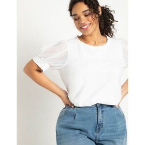 🌷Eloquii White Combo Puff Sleeve Tee 22W